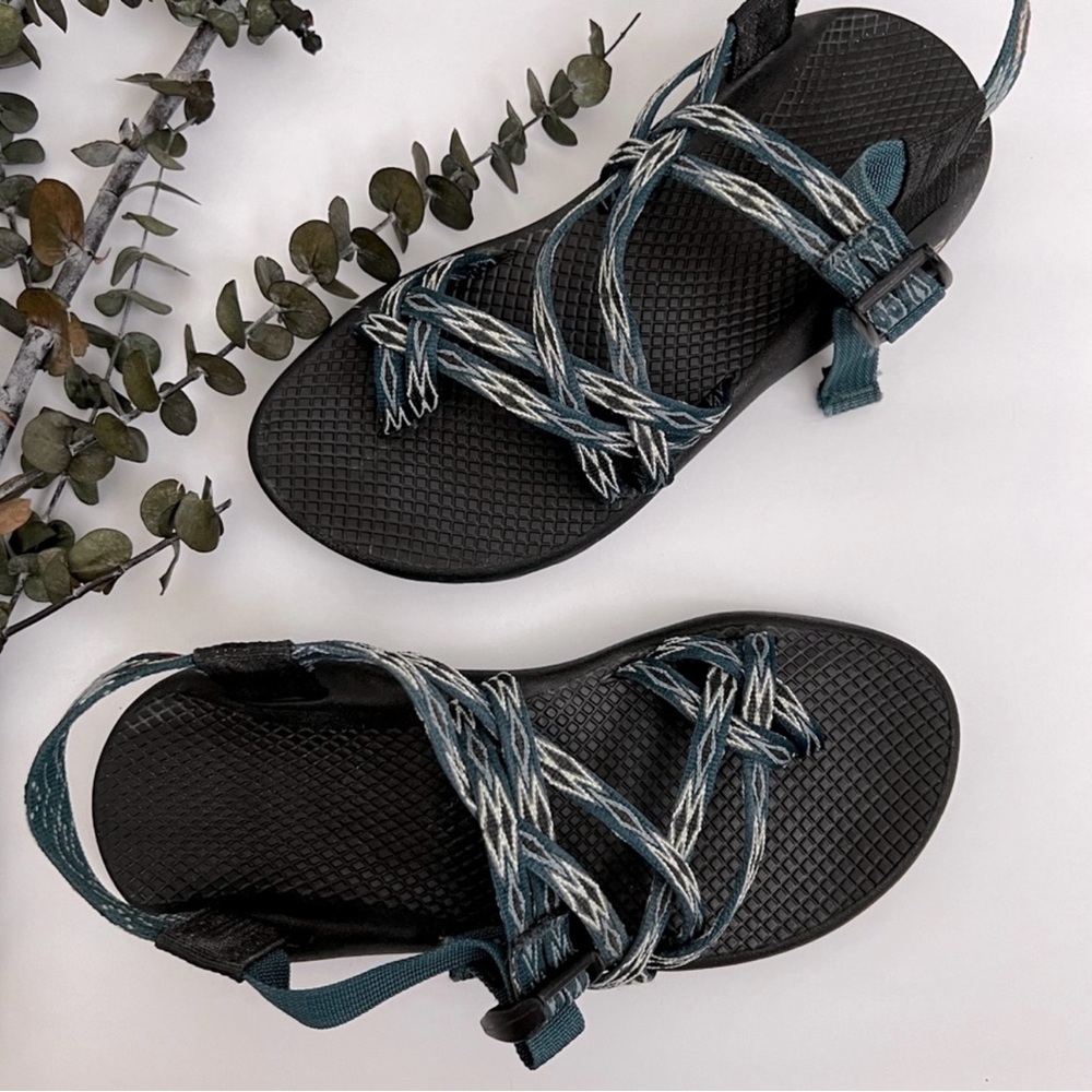 CHACO Water Sandals Slingback Double Strap Southwest Pattern Teal Black 8